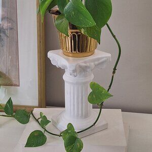White plant pillar riser plant stand (*brass pot & white books not included